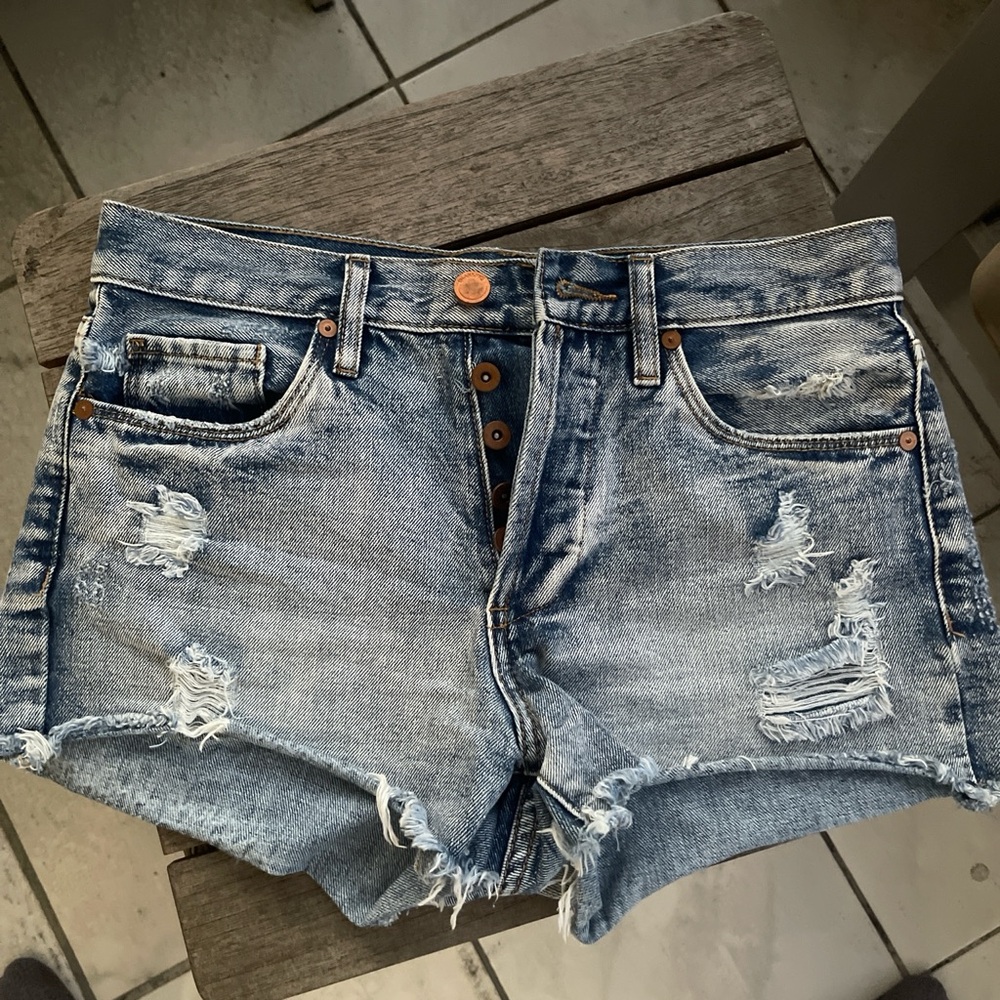 Blank NYC Blue Distressed Jean Shorts